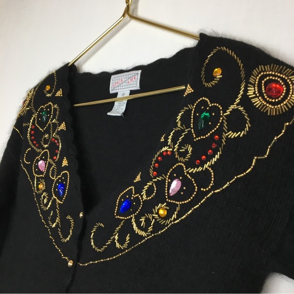 Vintage Spice of Life Silk Blend Embellished Cardigan Sweater - Picture 4 of 13